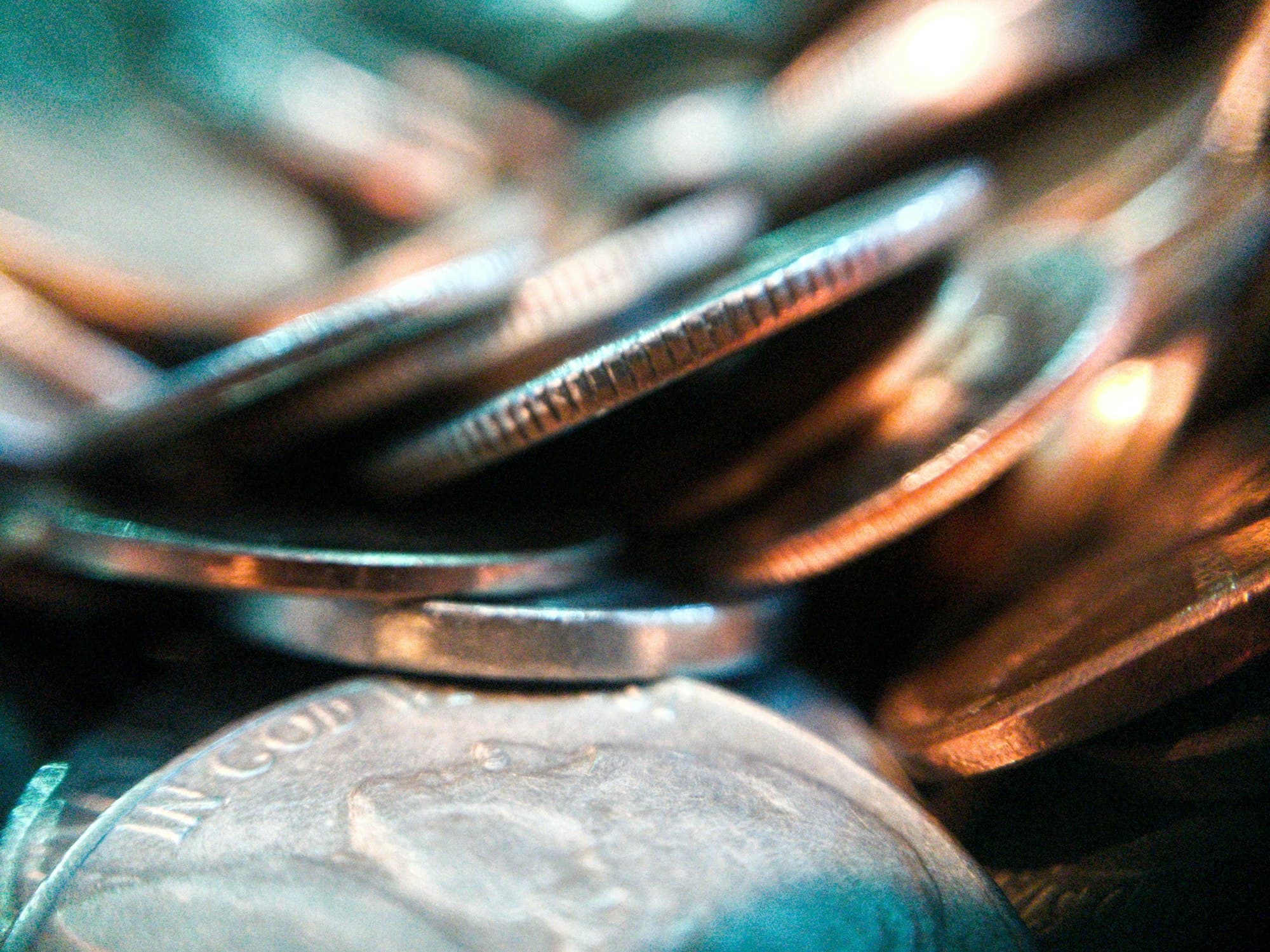 A close-up of stacked coins.